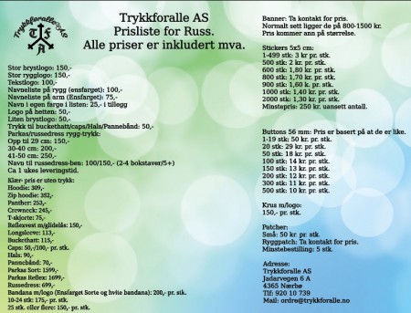 Prisliste Russ